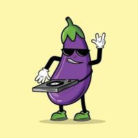 dj aubergine karakter tekenfilm vector illustratie