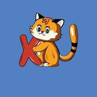 schattig kat met X brief vector illustratie