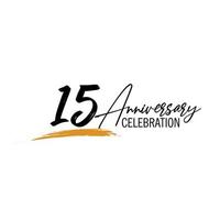 15 jaar verjaardag viering logo ontwerp met zwart kleur geïsoleerd doopvont en geel kleur Aan wit achtergrond vector