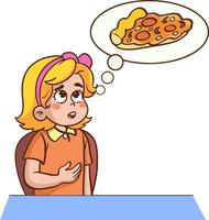 hongerig meisje wil naar eten pizza vector illustratie