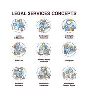 juridische diensten concept pictogrammen instellen vector