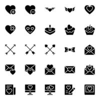 glyph pictogrammen voor liefde en valentijn. vector
