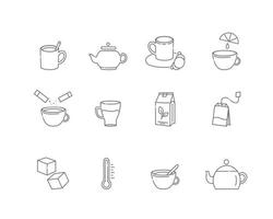 thee lineair pictogrammen. alles voor thee drinken. vector