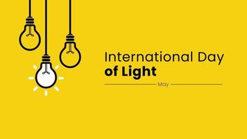Internationale dag van licht banier met hangende licht lamp Aan geel achtergrond vector