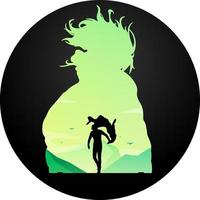 silhouet van een Mens en een Titan Aan een groen landschap achtergrond. Super goed voor stickers of overhemd ontwerpen. vector