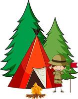 camping tent met doodle kinderen stripfiguur geïsoleerd vector