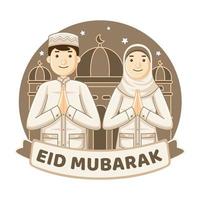 eid mubarak-groet met glimlachende mensen vector