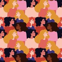 naadloos patroon met jong Dames met verschillend huid kleur.sociaal diversiteit. vector illustratie
