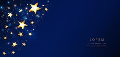 abstract luxe gouden sterren Aan donker blauw achtergrond met verlichting effect en spatten. vector