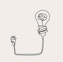 minimalistische licht lamp lijn kunst, energie schets tekening, gemakkelijk schetsen, vector illustratie