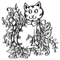 schattig kat tekenfilm met bloemen element. vector