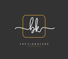 b k bk eerste brief handschrift en handtekening logo. een concept handschrift eerste logo met sjabloon element. vector