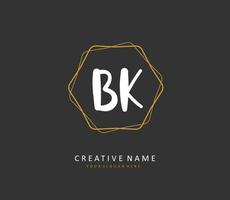 b k bk eerste brief handschrift en handtekening logo. een concept handschrift eerste logo met sjabloon element. vector