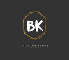 b k bk eerste brief handschrift en handtekening logo. een concept handschrift eerste logo met sjabloon element. vector