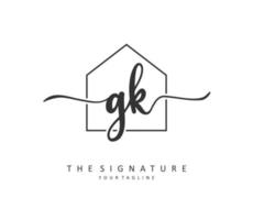 g k gk eerste brief handschrift en handtekening logo. een concept handschrift eerste logo met sjabloon element. vector