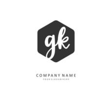 g k gk eerste brief handschrift en handtekening logo. een concept handschrift eerste logo met sjabloon element. vector