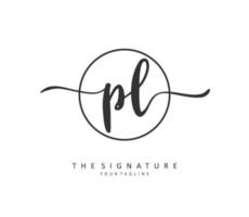 pl eerste brief handschrift en handtekening logo. een concept handschrift eerste logo met sjabloon element. vector