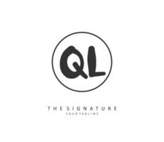 ql eerste brief handschrift en handtekening logo. een concept handschrift eerste logo met sjabloon element. vector