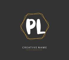 pl eerste brief handschrift en handtekening logo. een concept handschrift eerste logo met sjabloon element. vector