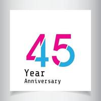 45 jaar verjaardag viering kleur vector sjabloon ontwerp illustratie
