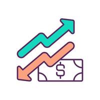 valuta stijgen en dalen RGB-kleur pictogram vector