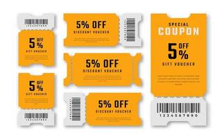 geschenk coupon korting tegoedbon 5 procent uit voor promo code, winkelen, afzet en het beste promo kleinhandel prijzen vector illustratie