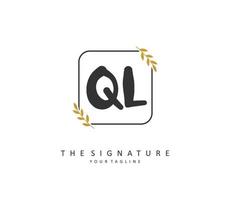 ql eerste brief handschrift en handtekening logo. een concept handschrift eerste logo met sjabloon element. vector