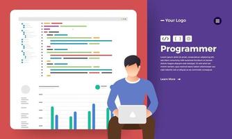 plat ontwerpconcept programmeur coderingsprogramma. vector illustreren.