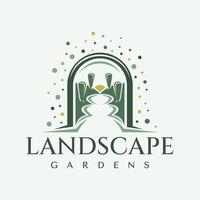 decoratief tuin landschap deur logo ontwerp. illustratief poort deur park logo. vector