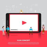 platte ontwerpconcept vlog. team ontwikkelt kanaalvideo online. vector illustreren.