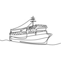 doorlopende één lijn hand getrokken van groot cruiseschip op zee. koninklijk passagierscruiseschip over de marine. oceaan reizen vakantie concept ontwerp schets omtrek tekenen vector illustratie