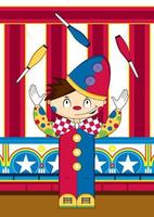 schattig tekenfilm jongleren groot top circus clown vector