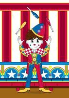 schattig tekenfilm jongleren groot top circus clown vector