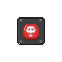 schedel rood knop in pixel kunst stijl vector