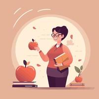 leraren dag leraar vrouw Holding appel en boek vector