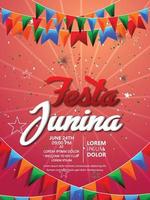 festa junina uitnodigingskaarten met gitaar en papieren lantaarn op witte achtergrond vector