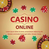 online casinospel met pokerdobbelstenen en casinofiches en achtergrond vector