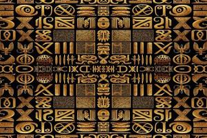 Egyptische hiërogliefen alfabet patroon gouden achtergrond. abstract traditioneel volk antiek tribal etnisch Egypte grafisch lijn. overladen elegant luxe wijnoogst retro stijl voor structuur textiel kleding stof tegel. vector