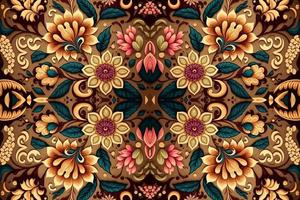 etnisch bloemen naadloos patroon gouden achtergrond. abstract traditioneel volk antiek tribal grafisch lijn. structuur textiel kleding stof Indisch patronen. overladen elegant luxe wijnoogst retro stijl. vector