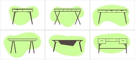 zes meubilair schets pictogrammen Aan abstract figuren-substraten. bureaus vector