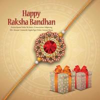 gelukkige raksha bandhan-wenskaart en achtergrond met kristallen rakhi en geschenken vector