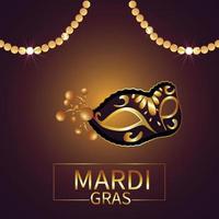 mardi gras viering achtergrond met gouden masker en veer vector