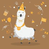 schattig grappig vakantie lama tekenfilm alpaca verjaardag jongen mascotte dier hand- getrokken vector