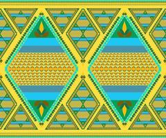 etnisch volk meetkundig naadloos patroon in groen en geel toon in vector illustratie ontwerp voor kleding stof, mat, tapijt, sjaal, omhulsel papier, tegel en meer