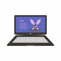 laptop gaming platte pictogramstijl. minimaal laptopontwerp voor e-sportgamen dat op witte achtergrond wordt geïsoleerd. modern technologie digitaal element met het scherm aan. vector illustratie