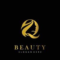 brief q elegantie luxe schoonheid goud kleur vrouwen mode logo vector