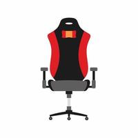 donkere en rode gaming stoel geïsoleerd op een witte achtergrond platte pictogram. ergonomische gaming-fauteuil comfortabele omgeving. concept van e-sportuitrusting. platte cartoon ontwerp vectorillustratie vector