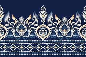 ikat bloemen paisley borduurwerk Aan marine blauw achtergrond.ikat etnisch oosters patroon traditioneel.azteken stijl abstract vector illustratie.ontwerp voor textuur, stof, kleding, verpakking, decoratie, sarong.