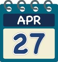 vlak icoon kalender 27 van apr. datum, dag en maand. vector illustratie . blauw taling groen kleur spandoek. 27 apr. 27e van apr.