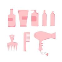 reeks van haar- accessoires, shampoo, olie, haar- droger, haar- kam, conditioner, haar- bescherming vector